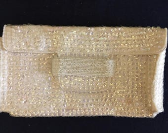 White Sequined and Beaded Clutch