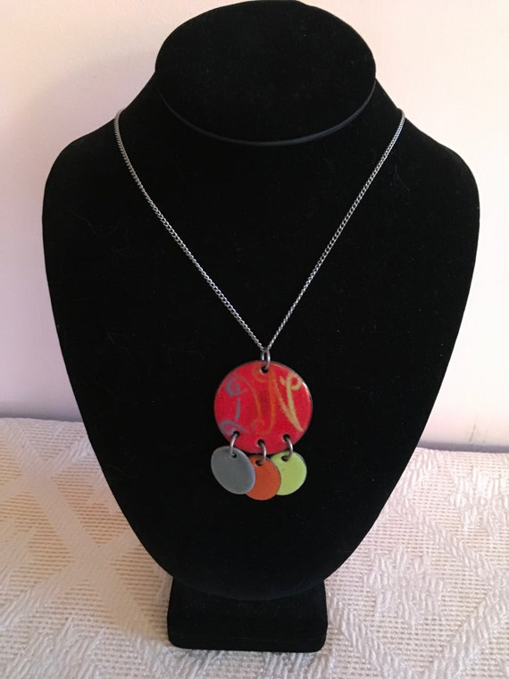 New Price! Vintage Enamel Pendant - image 1