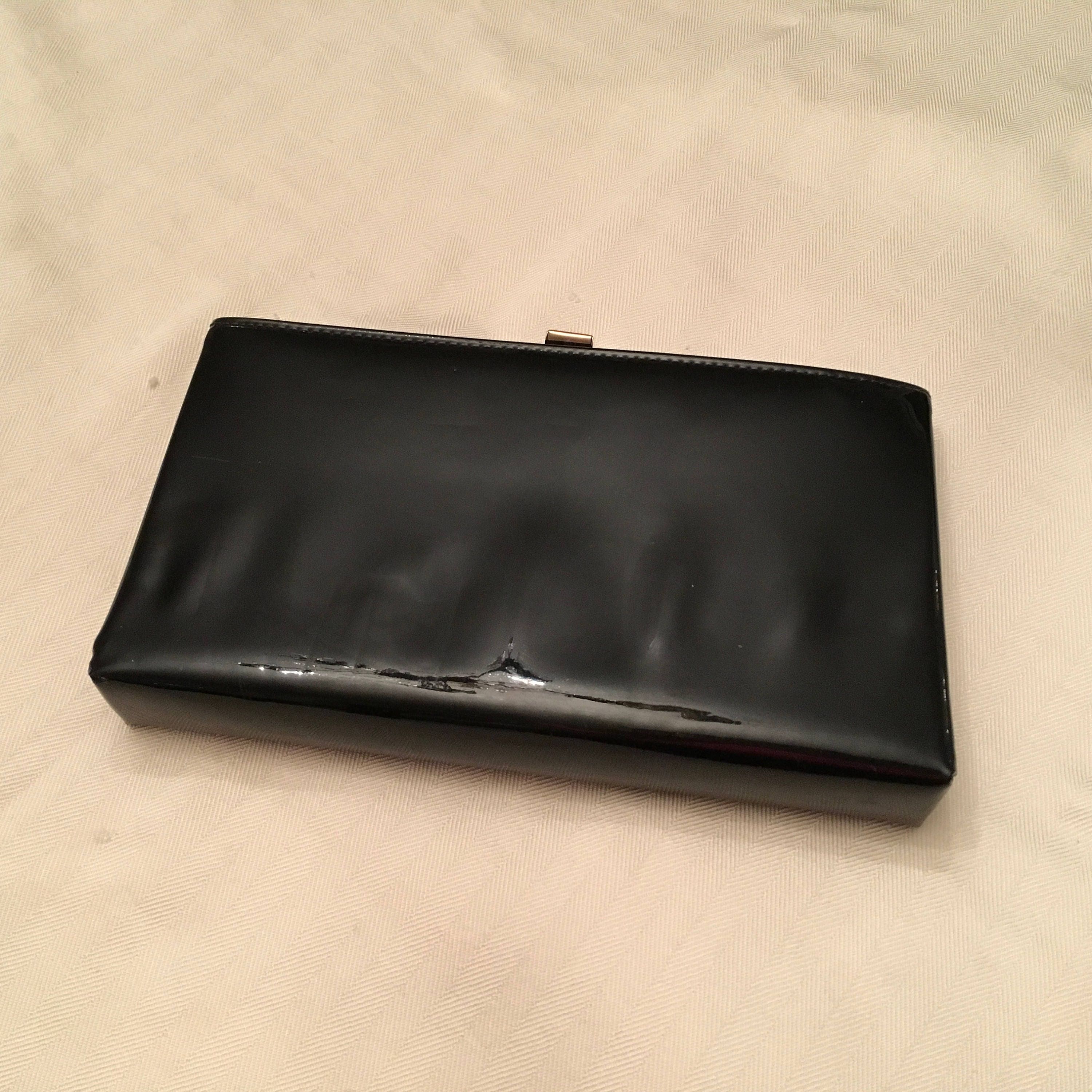 black patent leather clutch