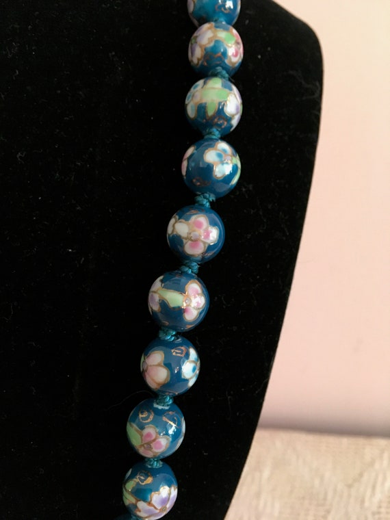 New Price! Blue Flowered Porcelain Beaded Necklace - image 2