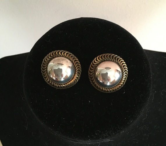 New Price! Mexican Silver and Brass Domed Earrings - image 1