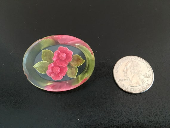 Lucite Red Flower Brooch - image 5