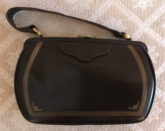 Vintage Brown and Gold Embossed Leather Handbag