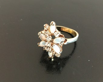 Opal and Rhinestone Floral Spray Ring