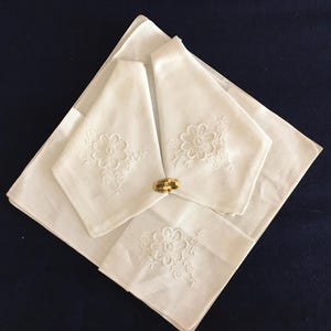 Three Irish Linen Embroidered Handkerchiefs