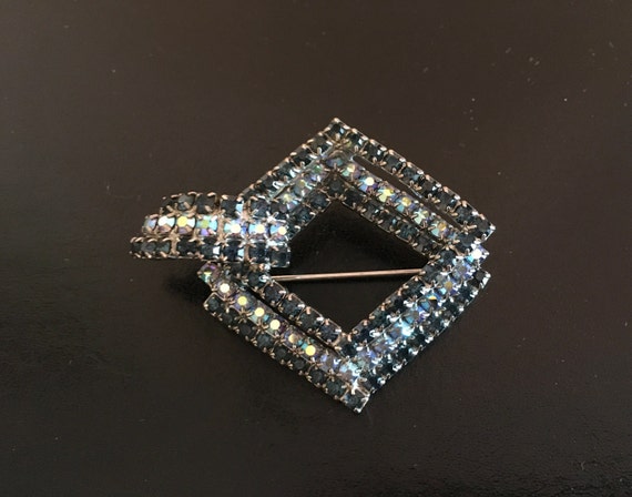 Art Deco Geometric Rhinestone Brooch - image 1