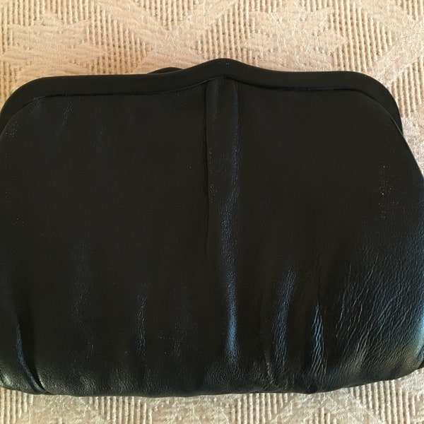 Black Leather Double Wave Evening Bag