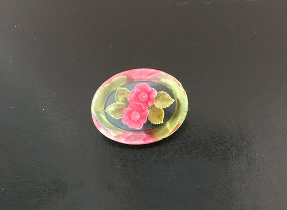 Lucite Red Flower Brooch - image 3