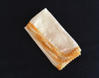 Handkerchief with Orange Crocheted Edge