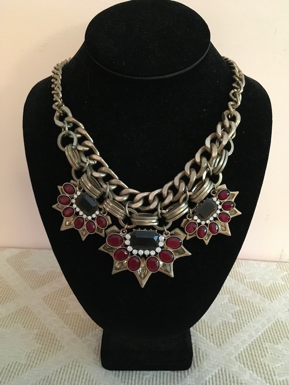 Red and Brown Rhinestone Statement Necklace