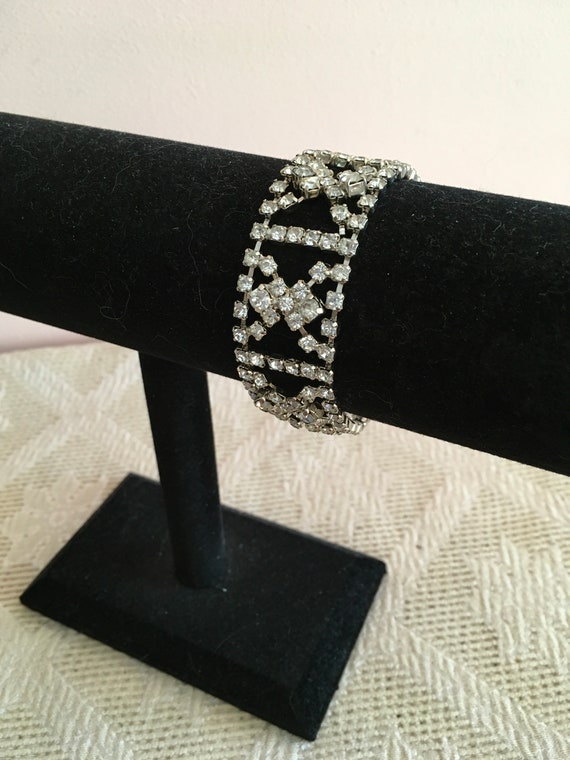 Wide Vintage Rhinestone Bracelet - image 2