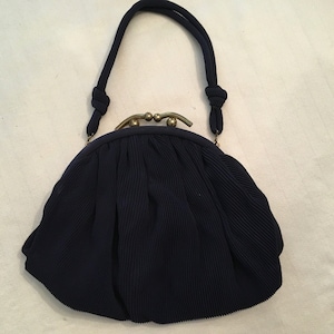 Vintage Navy Pleated Fabric Bag
