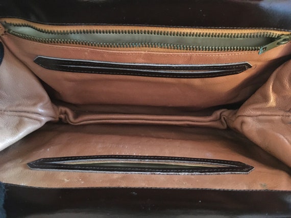 Vintage Brown and Gold Embossed Leather Handbag - image 10