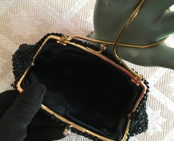 Vintage Black Beaded Evening Bag - image 5