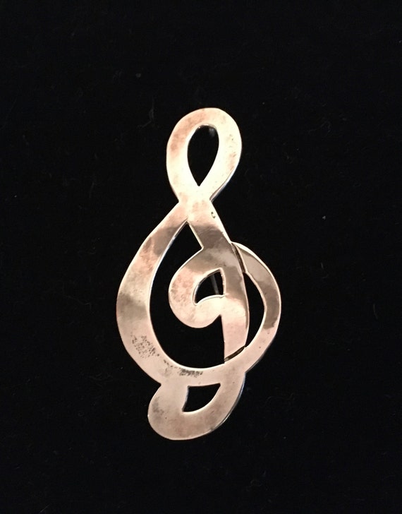 New Price! Vintage Silver Treble Clef Brooch - image 4