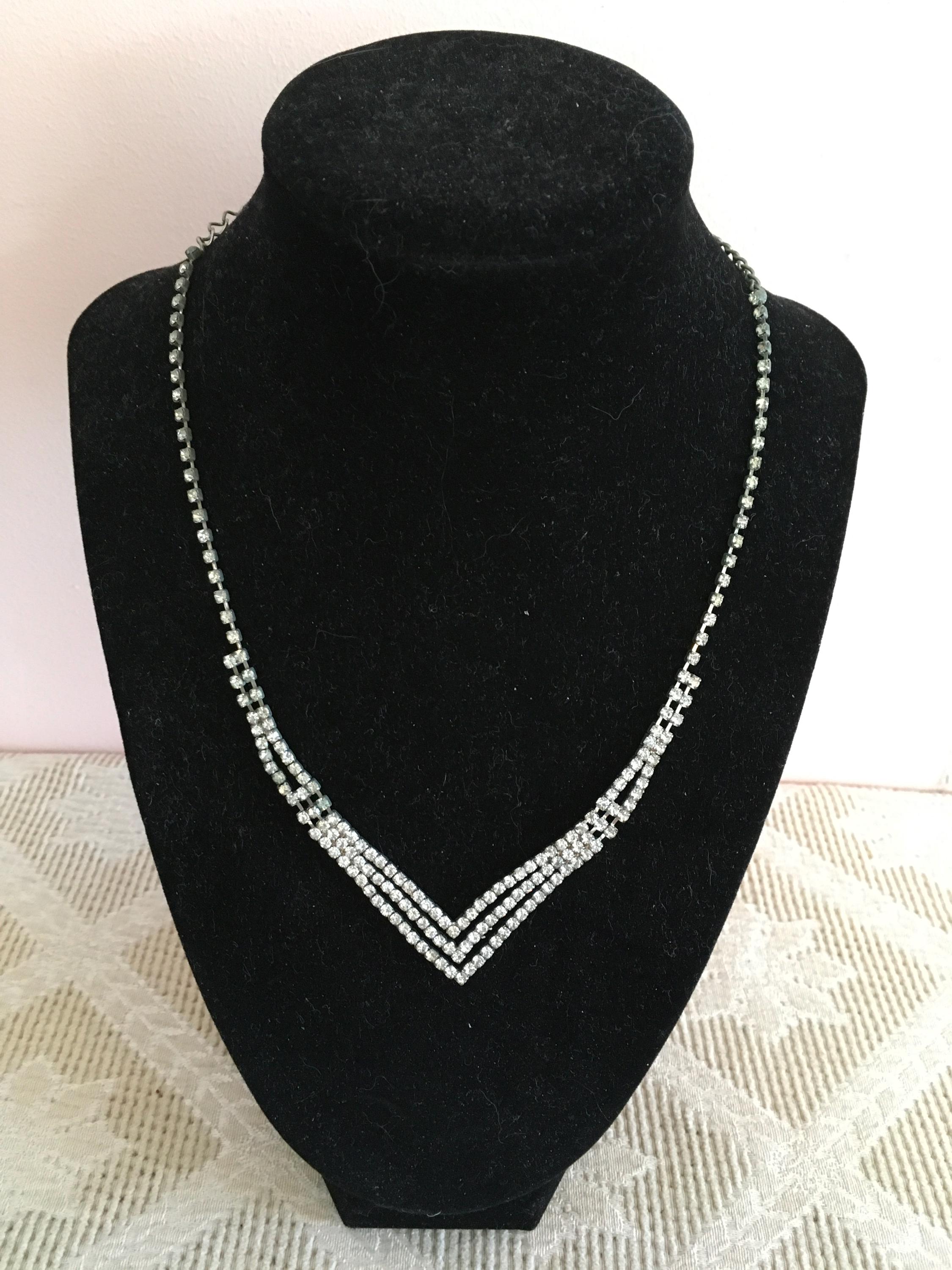 Vintage V Shaped Rhinestone Necklace - Etsy