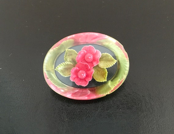 Lucite Red Flower Brooch - image 1