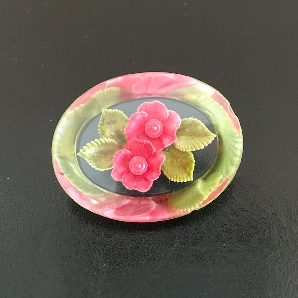 Lucite Red Flower Brooch