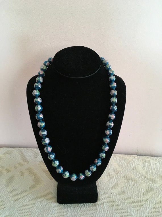 New Price! Blue Flowered Porcelain Beaded Necklace - image 8
