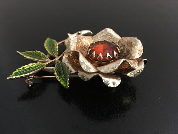 Sarah Coventry Orange Stone Flower Brooch - image 5