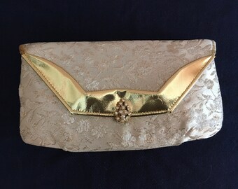 Brocade and Gold Vinyl Clutch