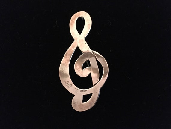 New Price! Vintage Silver Treble Clef Brooch - image 1