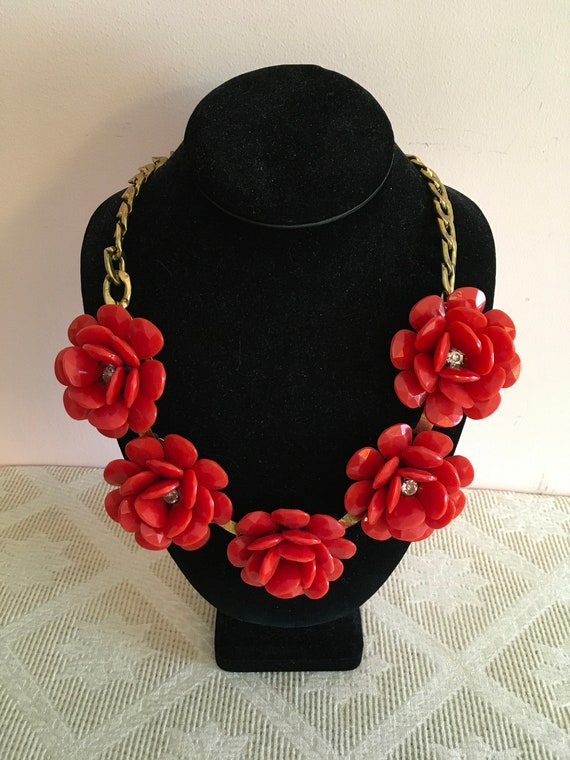 Red Flower Statement Necklace