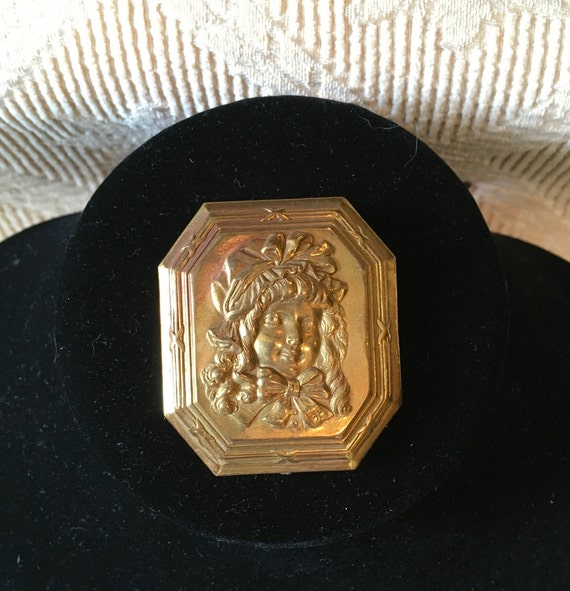 Vintage Repousse Portrait Pin - image 1