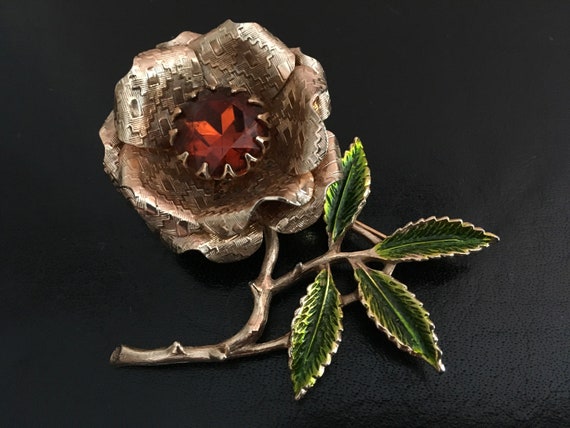 Sarah Coventry Orange Stone Flower Brooch - image 2
