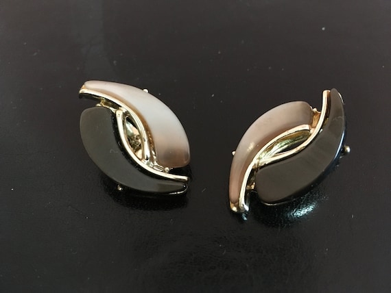 Brown and Beige Thermoset Earrings - image 1