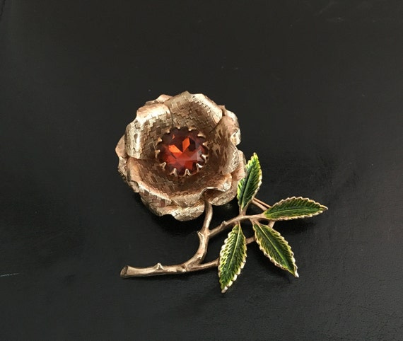 Sarah Coventry Orange Stone Flower Brooch - image 1