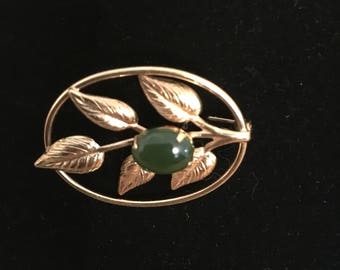 Vintage Jade Leaf Pin