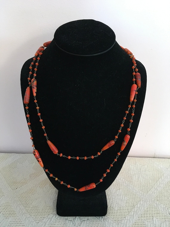 Art Deco Orange Art Glass Necklace