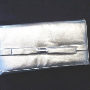 Silver Vinyl Clutch with Bow