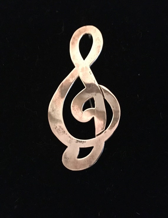 New Price! Vintage Silver Treble Clef Brooch - image 3