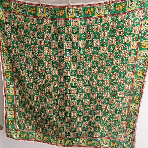 Vintage Green and Yellow Indian Scarf