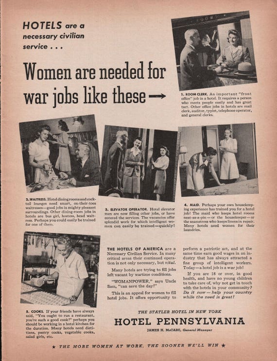 1943 Hotel Pennsylvania Women Are Needed For War Jobs Like Etsy