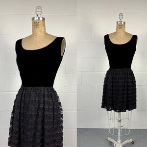 Vintage 60s Lanz Original Black Mini Dress Velvet Bodice Tiered Lace Skirt S 4