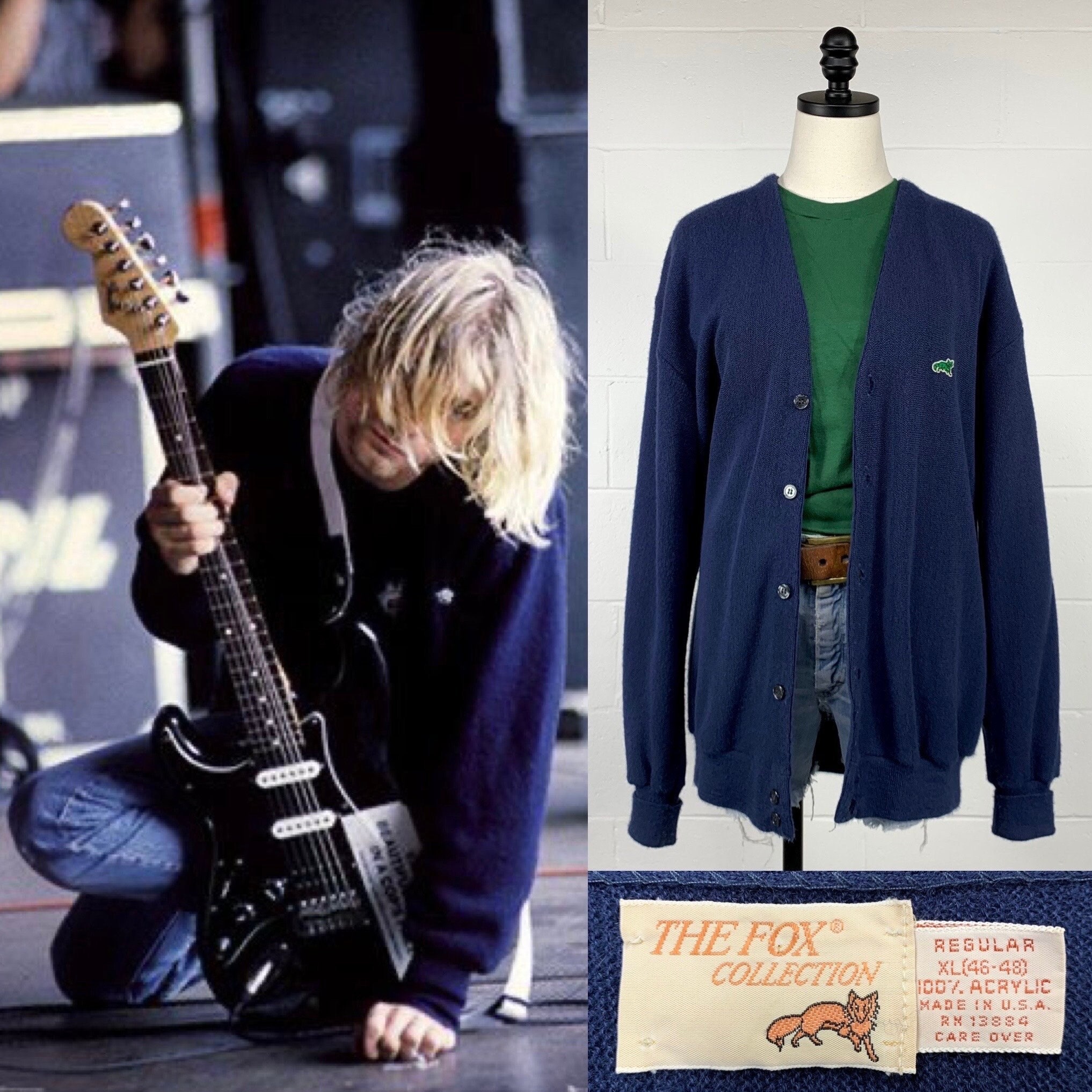 Vintage 1990's Blue Kurt Cobain Grunge V Neck Cardigan Vintage 1990's Blue Kurt Cobain Grunge V Neck Cardigan