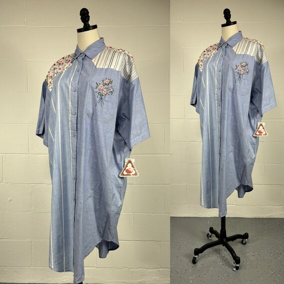 Vintage 1980's Blue Chambray Cotton Oversized Wes… - image 6