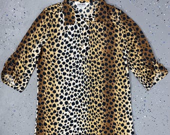 トップス 80's 90's Vintage Leopard Shirts Leopard Print Blouse 90s Semi-sheer Animal Print Button up Shirt