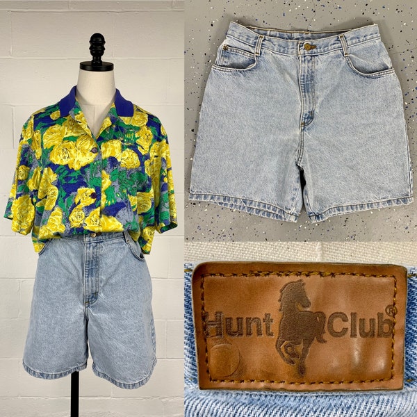 Vintage 1990's Light Stonewash Cotton Denim Mom Jean Shorts High Waist Classic Preppy Grunge Size 14 31" Waist