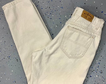 Vintage 1990's LEE Riders Bone White Denim High Waist Tapered Leg Jeans Mom Western USA Made 12P 31"X29"