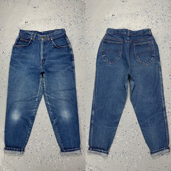 【in a row】Dark Washing Denim Vintage 1980's Chic Distressed Dark Wash Denim Mom Jeans