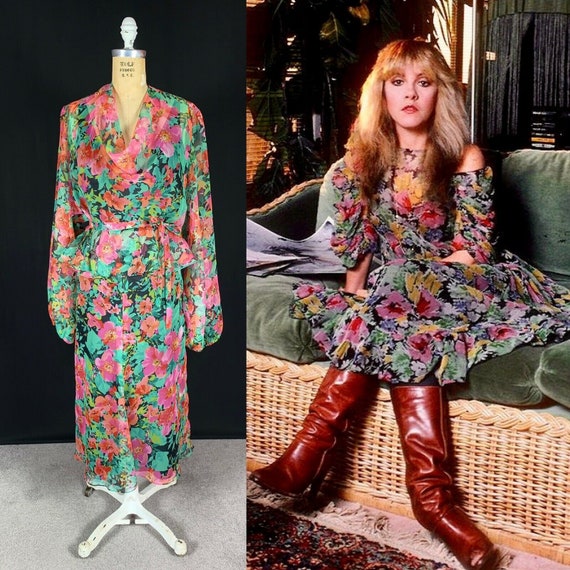 Vintage 1970's Volup Sheer Black Floral Chiffon Ba