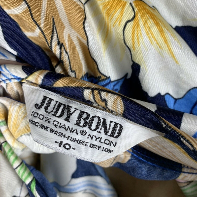 Vintage 1970/'s Judy Bond Exotic Blue Floral Balloon Sleeve Peasant Blouse Glamour Disco Size 10