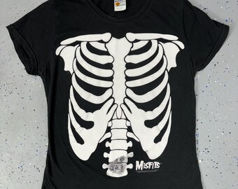 Vintage 1997 Misfits Black Thrashed Ribcage Slim T-shirt Babydoll