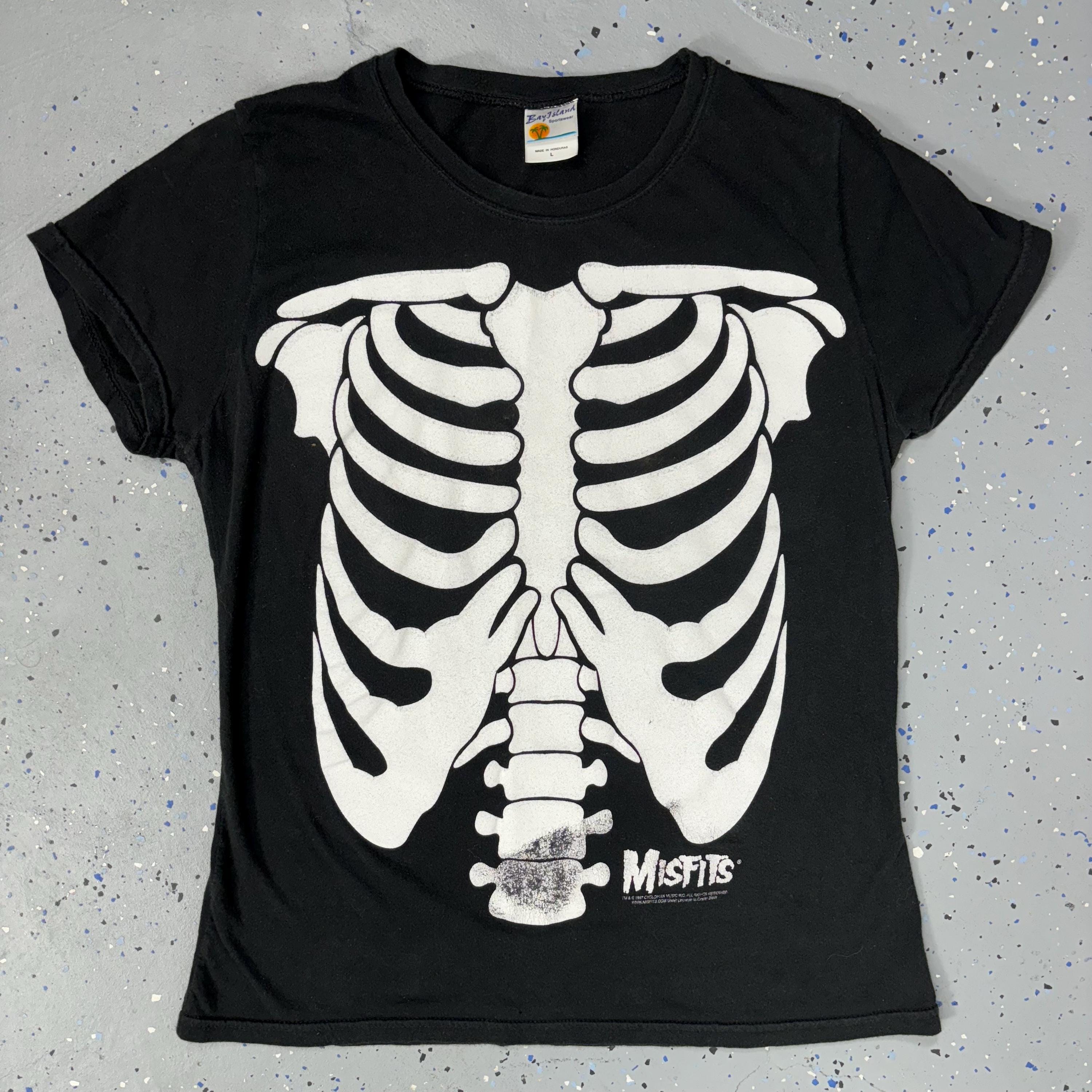 Vintage 1997 Misfits Black Thrashed Ribcage Slim T-shirt