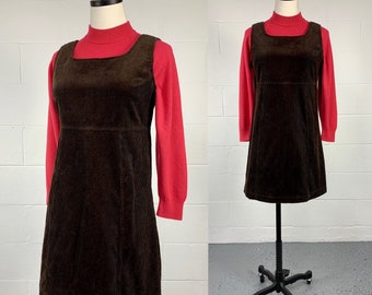 Vintage 1990's GAP Brown Wide Wale Cotton Corduroy Mini Jumper Dress Empire Waist Pinafore Dark Academia Grunge 4