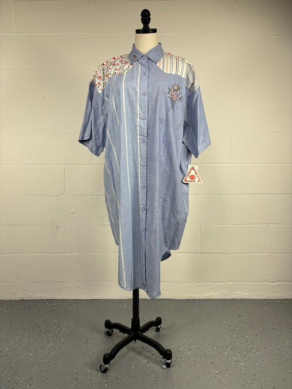 Vintage 1980's Blue Chambray Cotton Oversized Wes… - image 10